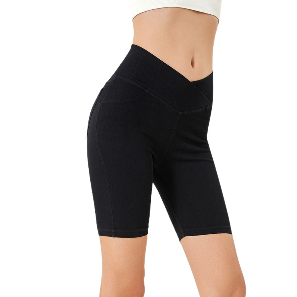 Crossover High Waist Stretch Denim Casual Skinny Shorts