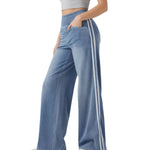 Vintage Washed Side Stripe Wide Leg Jeans