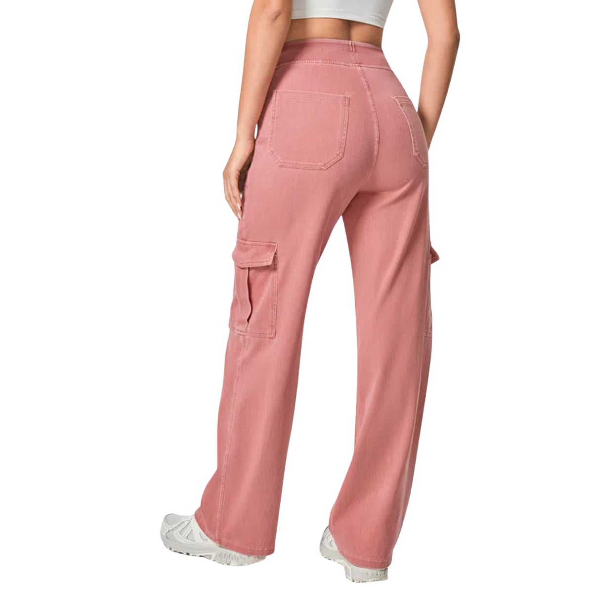 High Waist Stretch Cargo Wide Leg Jeans