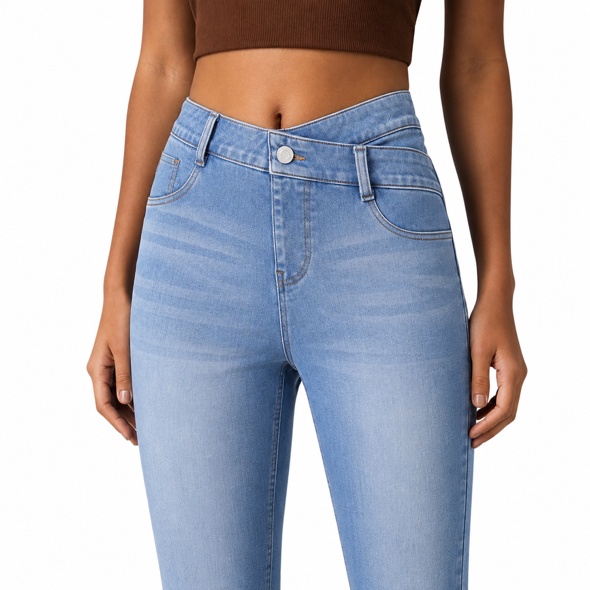 High Waist Stretch Slim Fit Straight Leg Slight Flare Jeans
