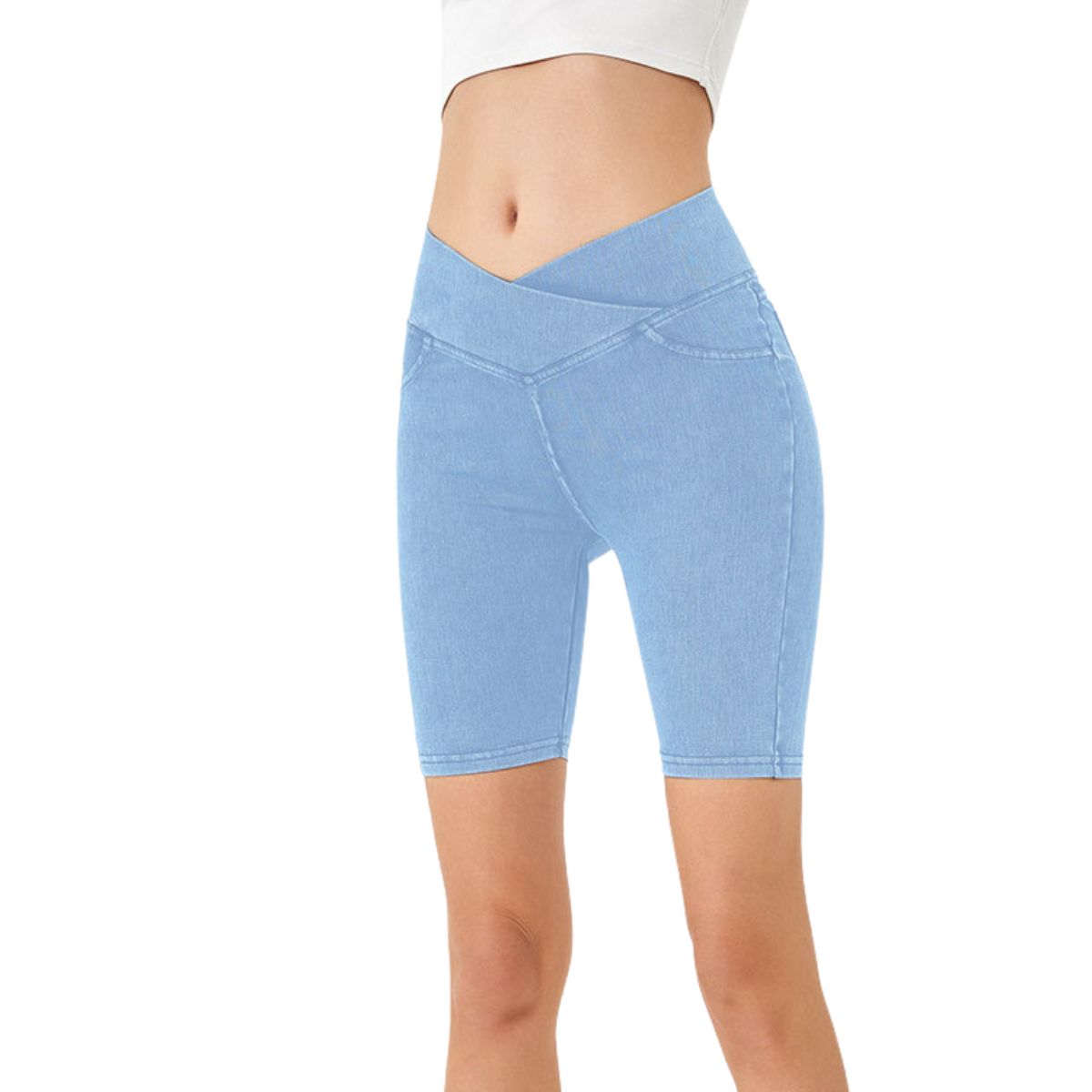 Crossover High Waist Stretch Denim Casual Skinny Shorts