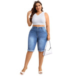 High Waist Stretch Denim Bermuda Shorts