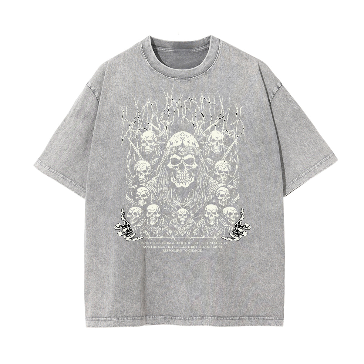 Camiseta con estampado de calavera lavada a la piedra