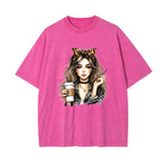 Stylish Lady With Coffee Graphic Tee-INNBLAC Fashion Apparel