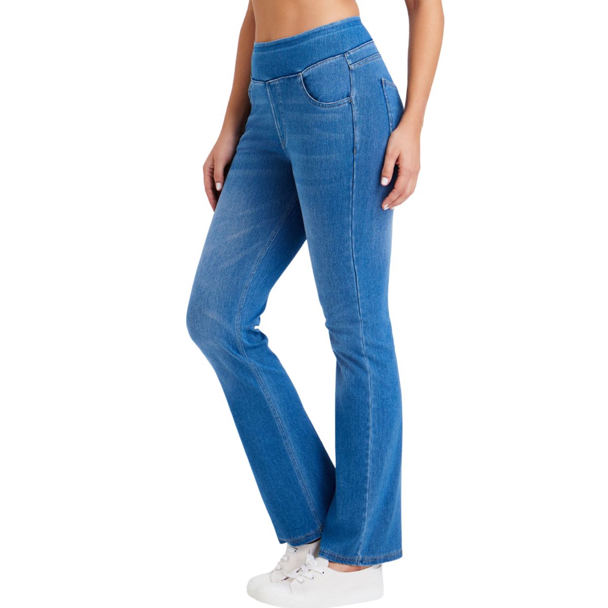 Mid-Rise Washed Whisker Knit Denim Pants