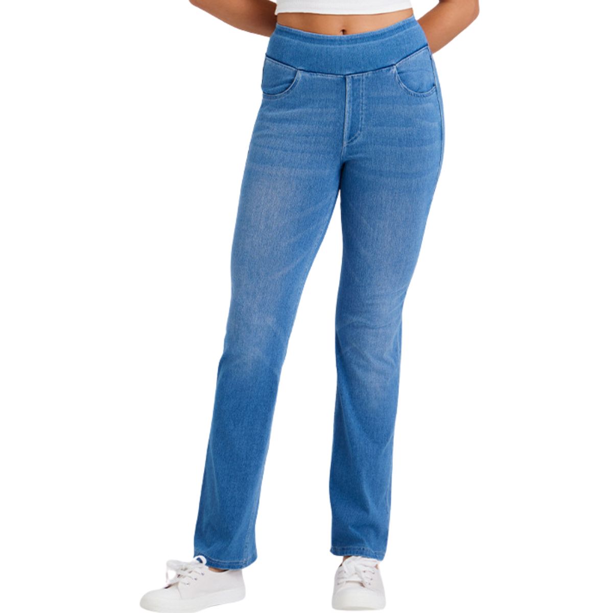 Mid-Rise Washed Whisker Knit Denim Pants